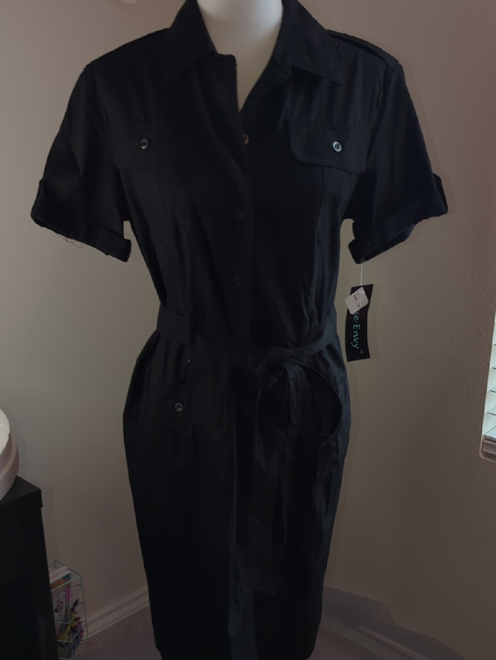 Black Shirtwaist Tie-Belt Dress - Women